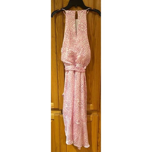 Express Pink Dot High Neck Halter Ruffle Asymmetrical Dress Waist Tie Size Small - Picture 8 of 10